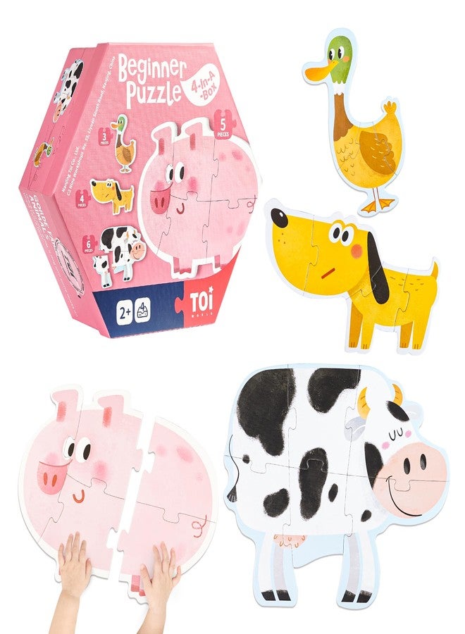 TOI Large Piece Toddler Puzzles for 2-4 Years Old, 4 Packs Beginner Puzzles for Toddlers, Kids Big Shape Preschool Learning Puzzle for Boys Girls Gift, Farm Animals - Image 1